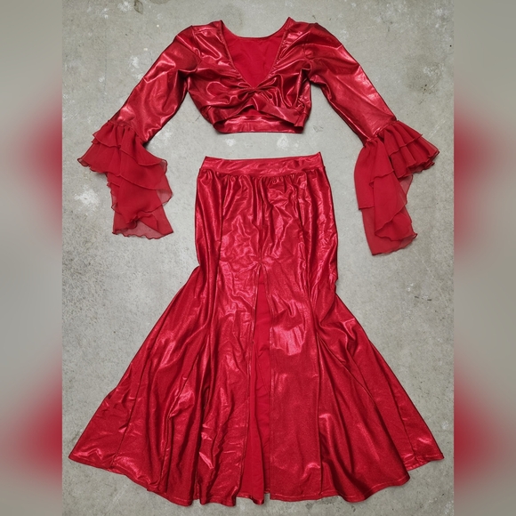 Elegant Sparkly L. Rose Designs Red Women's Bellydance Costume Set - Picture 1 of 11